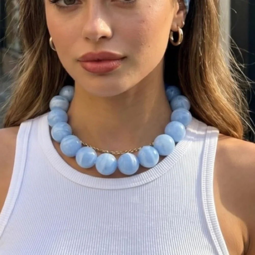Light Blue Dopamine Beaded Statement Necklace new